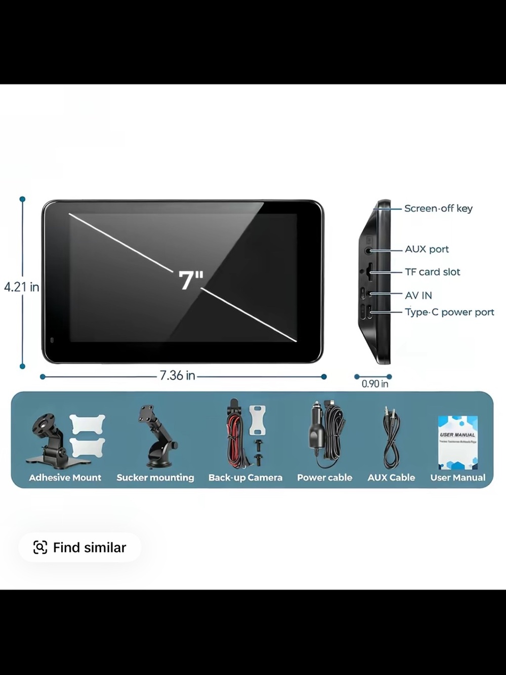 7” Portable Apple CarPlay Android Auto Touchscreen Monitor Bluetooth GPS AUX - Picture 4 of 11